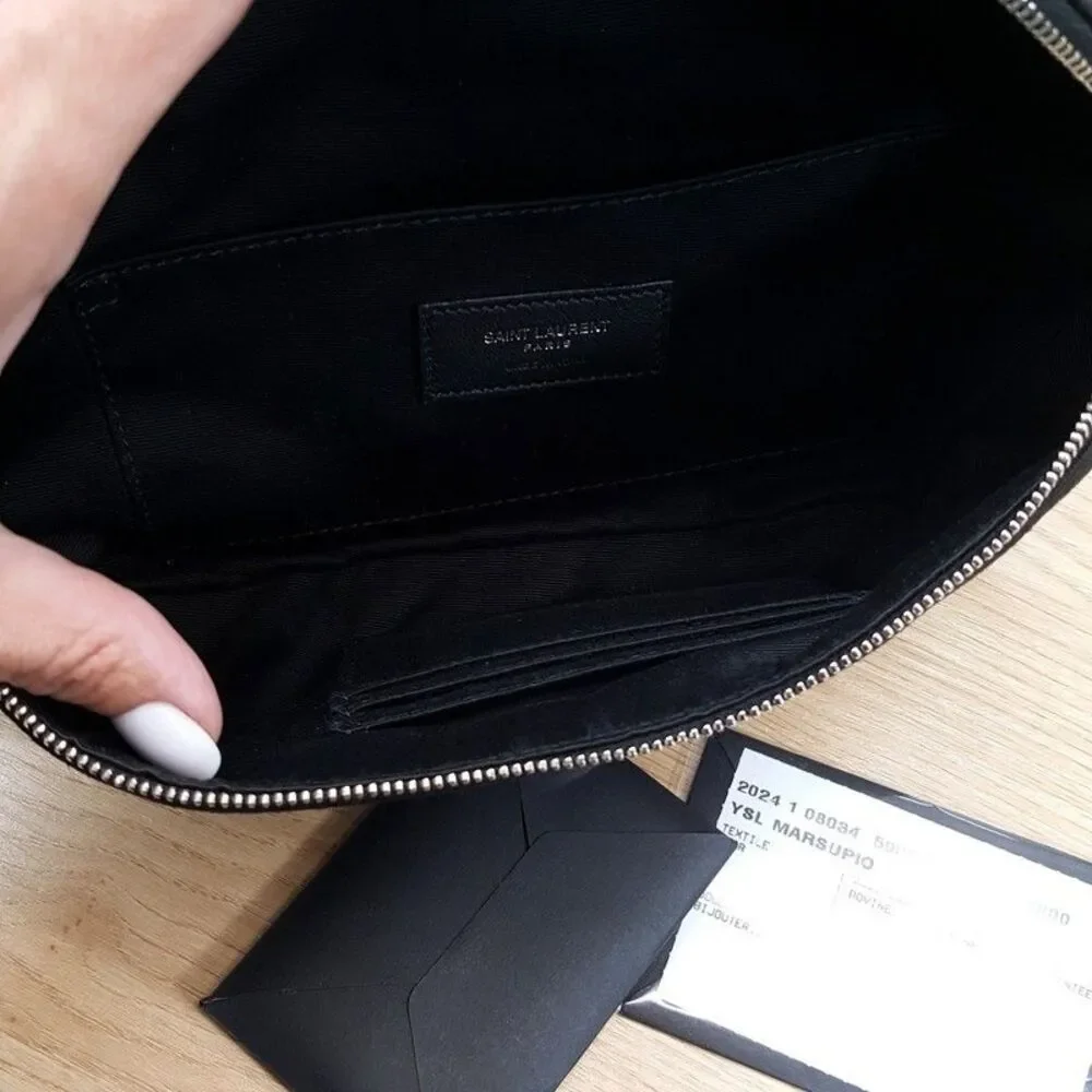 SAINT LAURENT Marsupio Black Canvas Belt Bag Logo Monogram Authentic Luxury YSL